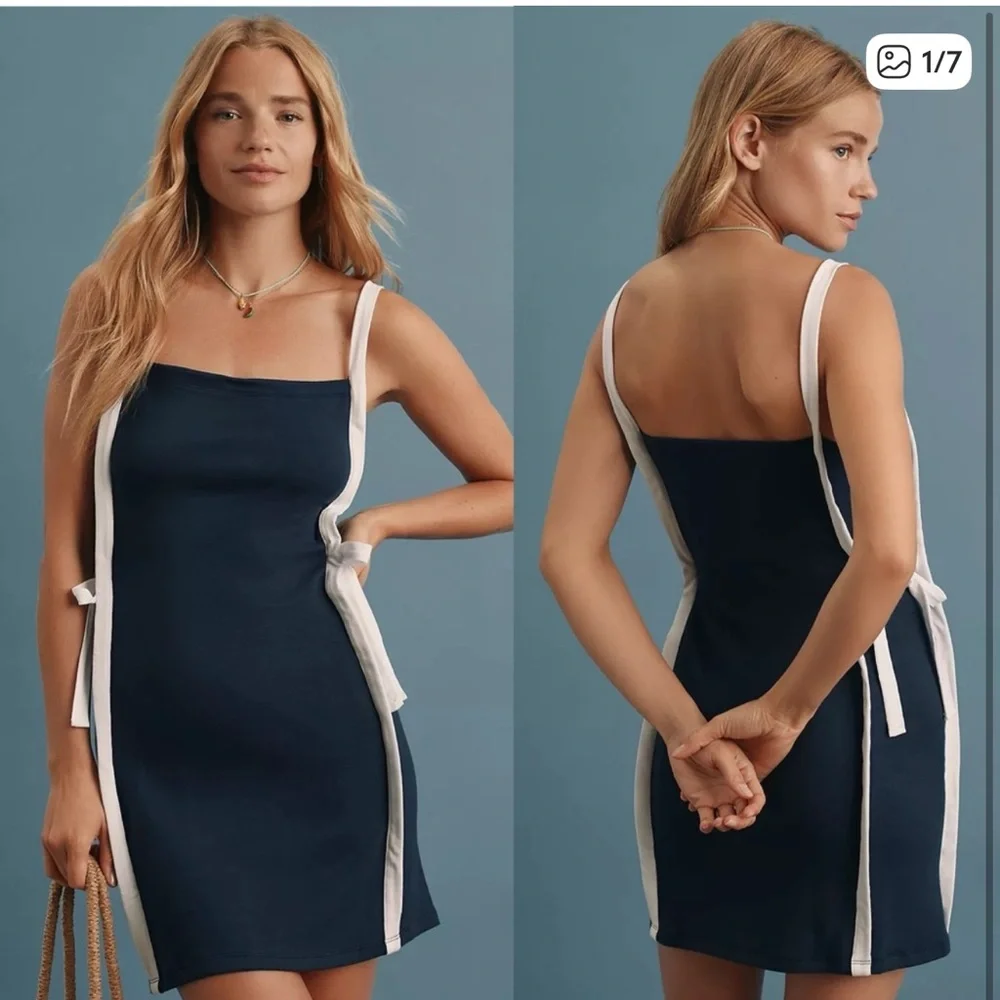 Anthropologie Navy and White Athletic Mini Dress - Picture 2 of 4